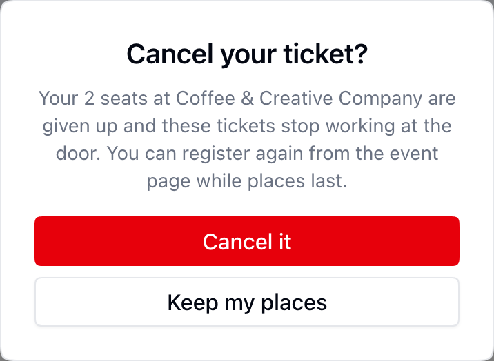 Cancellation confirmation explaining that both seats in a group booking will be released.